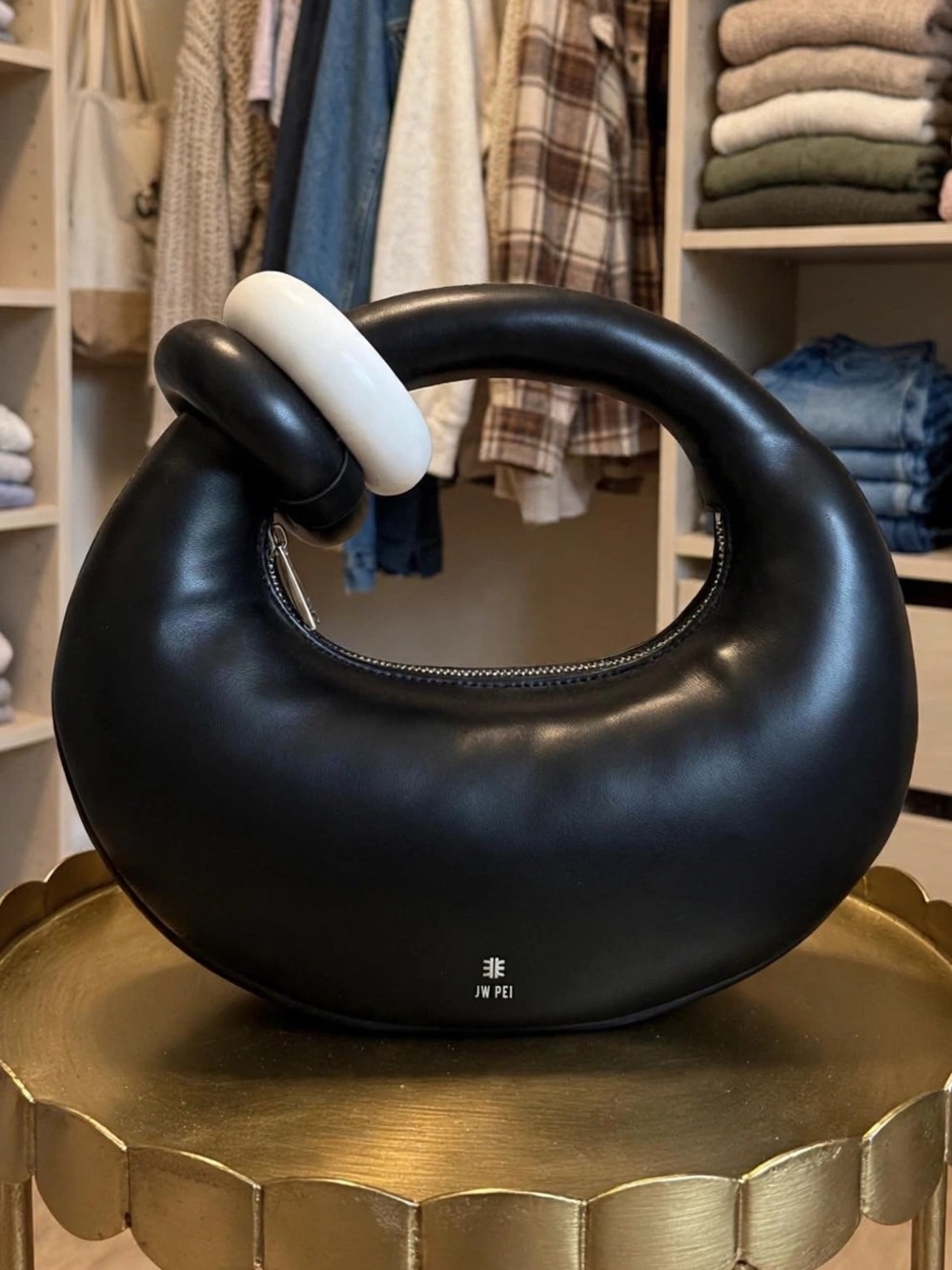 JW PEI Abacus Black Crescent Bag with White Accent Ring